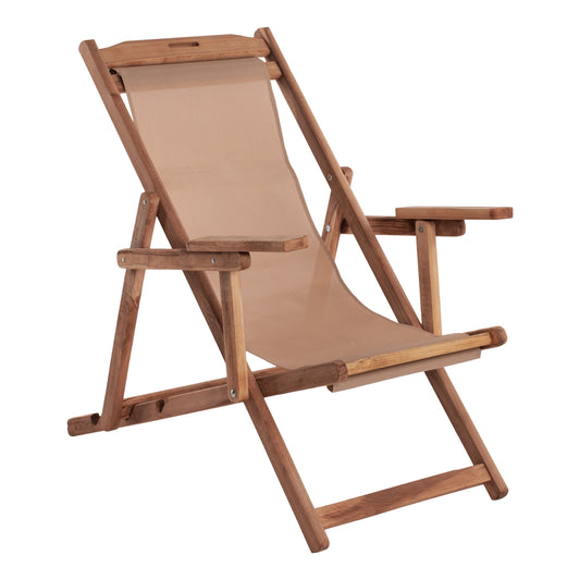 FOLDING BEACH CHAIR LIMNOS HM11878 BEECH WOOD WALNUT COLOR WITH ARMS TEXTLINE FABRIC WALNUT COLOR