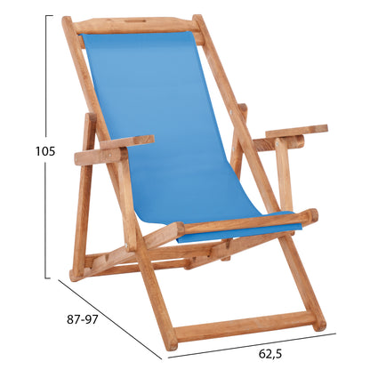 FOLDING BEACH CHAIR LIMNOS HM11433.08T BEECH WOOD NATURAL COLOR WITH ARMS TEXTLINE IN SKY BLUE