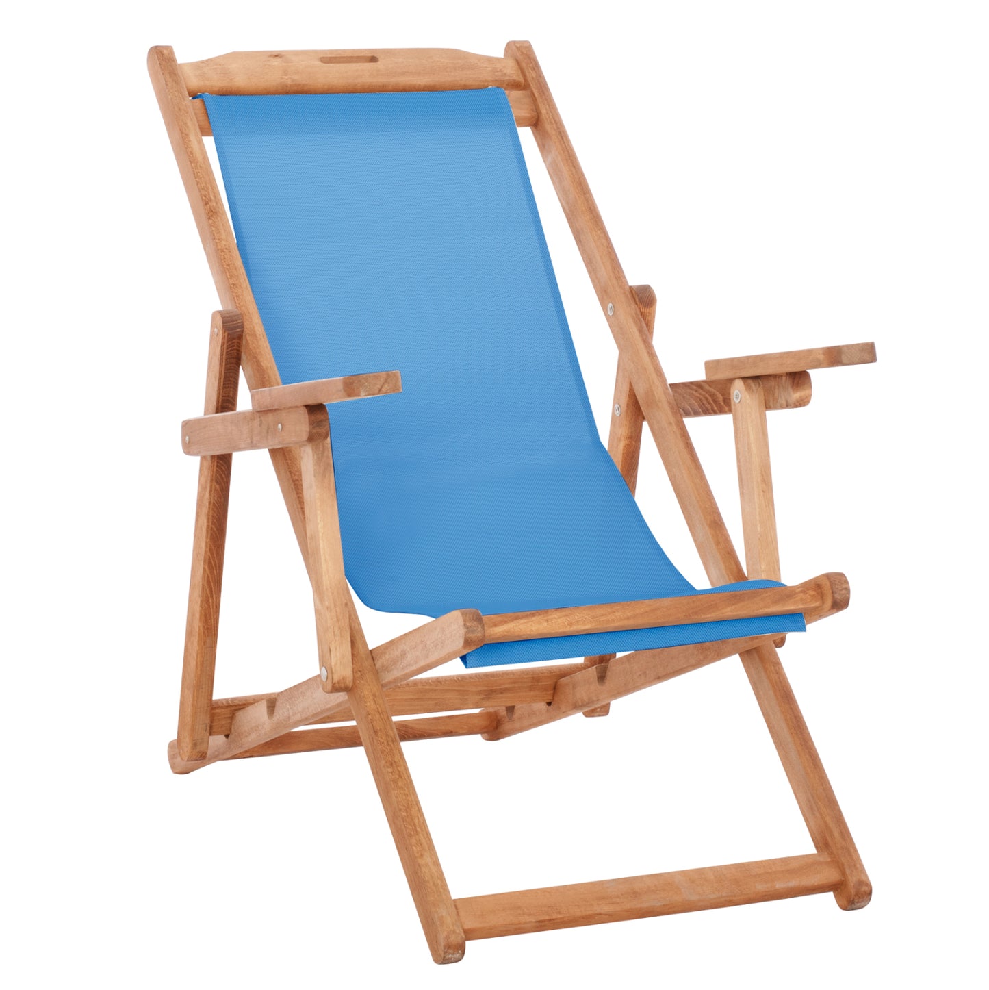 FOLDING BEACH CHAIR LIMNOS HM11433.08T BEECH WOOD NATURAL COLOR WITH ARMS TEXTLINE IN SKY BLUE