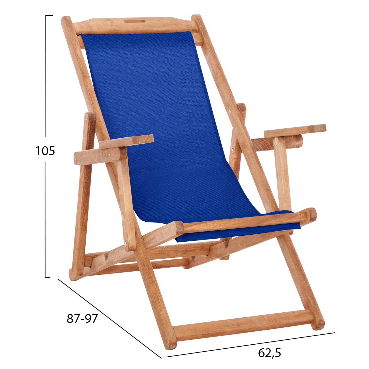 FOLDING BEACH CHAIR LIMNOS HM11433.01T BEECH WOOD NATURAL COLOR WITH ARMS TEXTLINE FABRIC BLUE