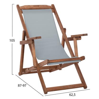 BEACH CHAIR WITH ARMS & GREY TEXTILENE LIMNOS HM11708.10T BEECH WOOD IN WALNUT 62.5x97x105Hcm.