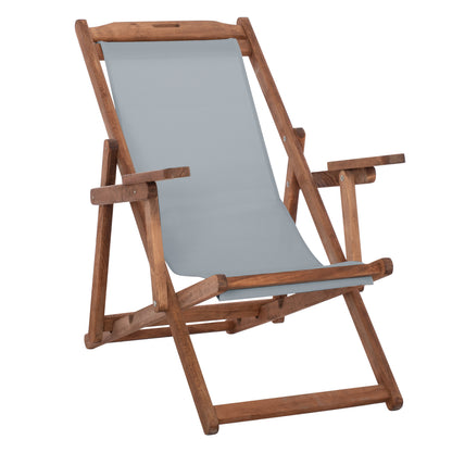 BEACH CHAIR WITH ARMS & GREY TEXTILENE LIMNOS HM11708.10T BEECH WOOD IN WALNUT 62.5x97x105Hcm.