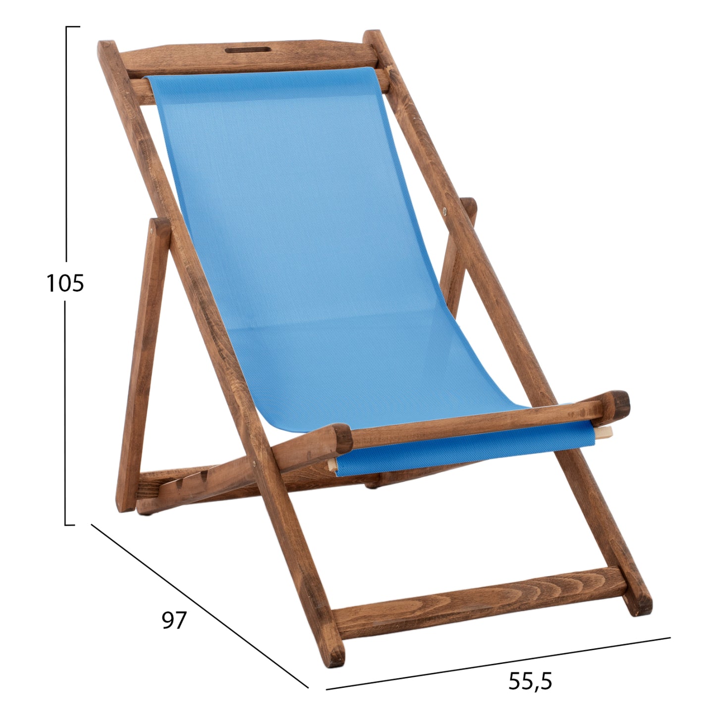 BEACH CHAIR WITH TEXTILENE FABRIC IN SKY BLUE LIMNOS HM11707.089T BEECH WOOD IN WALNUT 55.5x97x105H