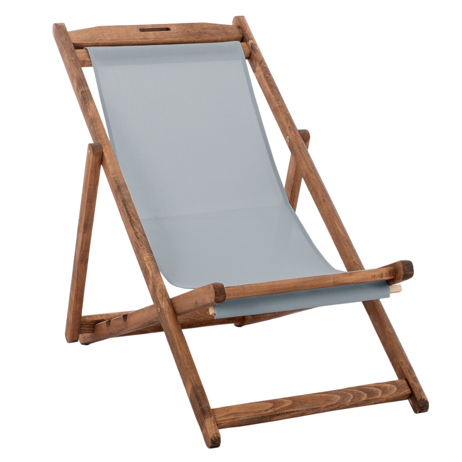 BEACH CHAIR WITH TEXTILENE FABRIC IN GREY LIMNOS HM11707.10T BEECH WOOD IN WALNUT 55.5x97x105H