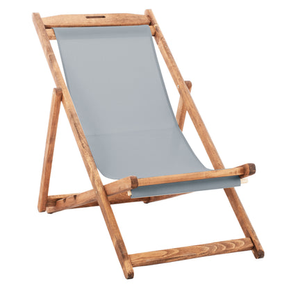 BEACH CHAIR WITH TEXTILENE FABRIC IN GREY LIMNOS HM11711.10T BEECH WOOD IN NATURAL 55.5x97x105H