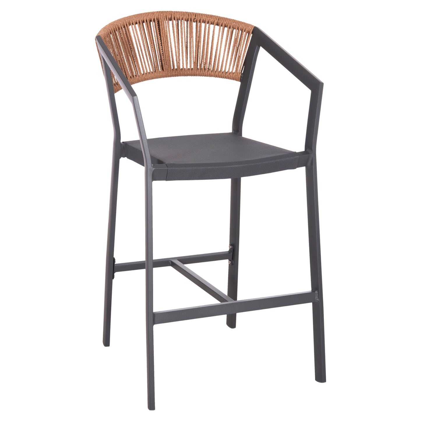 BAR STOOL ALUMINUM ANTHRACITE HM5892.11 MEDIUM HEIGHT WITH ARMS-RATTAN&TEXTLINE 55x56.5x99Hcm.