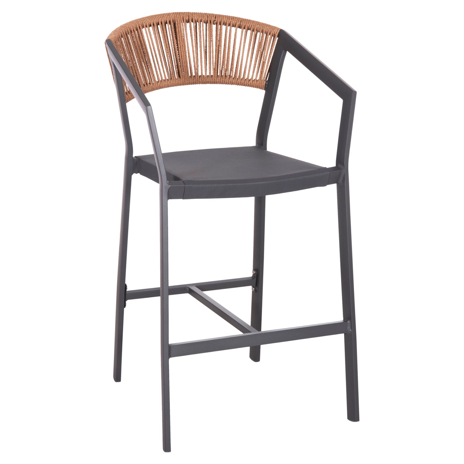 BAR STOOL ALUMINUM ANTHRACITE HM5892.11 MEDIUM HEIGHT WITH ARMS-RATTAN&TEXTLINE 55x56.5x99Hcm.