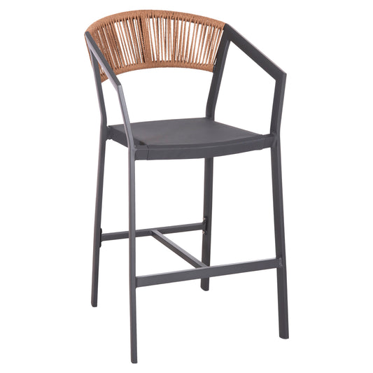 BAR STOOL ALUMINUM ANTHRACITE HM5892.11 MEDIUM HEIGHT WITH ARMS-RATTAN&TEXTLINE 55x56.5x99Hcm.