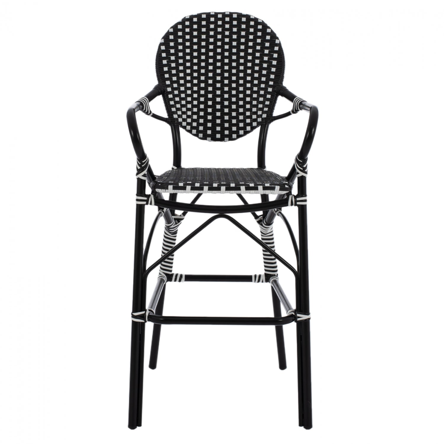 ALUMINUM STOOL BAMBOO LOOK WITH WICKER BLACK WHITE HM5794.02 56x60x126 cm.