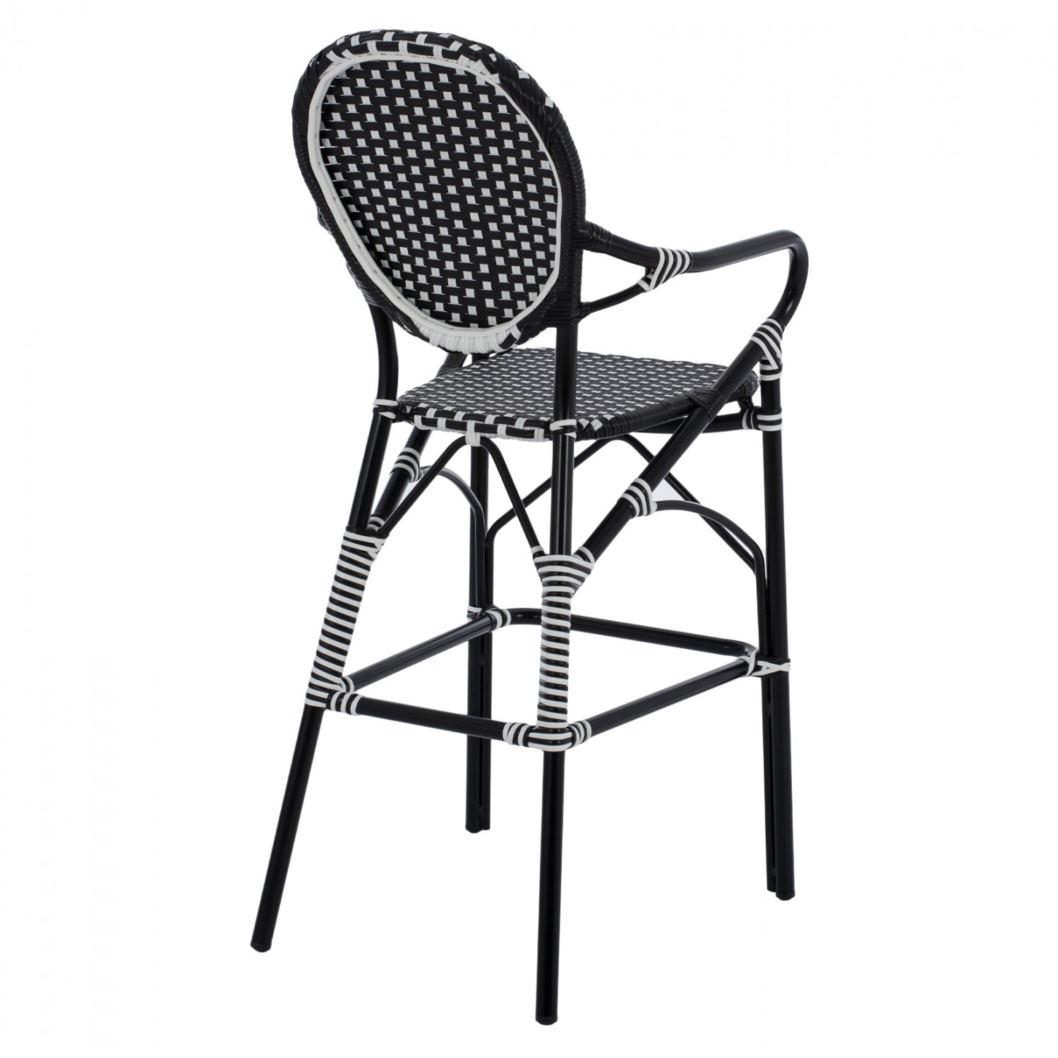 ALUMINUM STOOL BAMBOO LOOK WITH WICKER BLACK WHITE HM5794.02 56x60x126 cm.