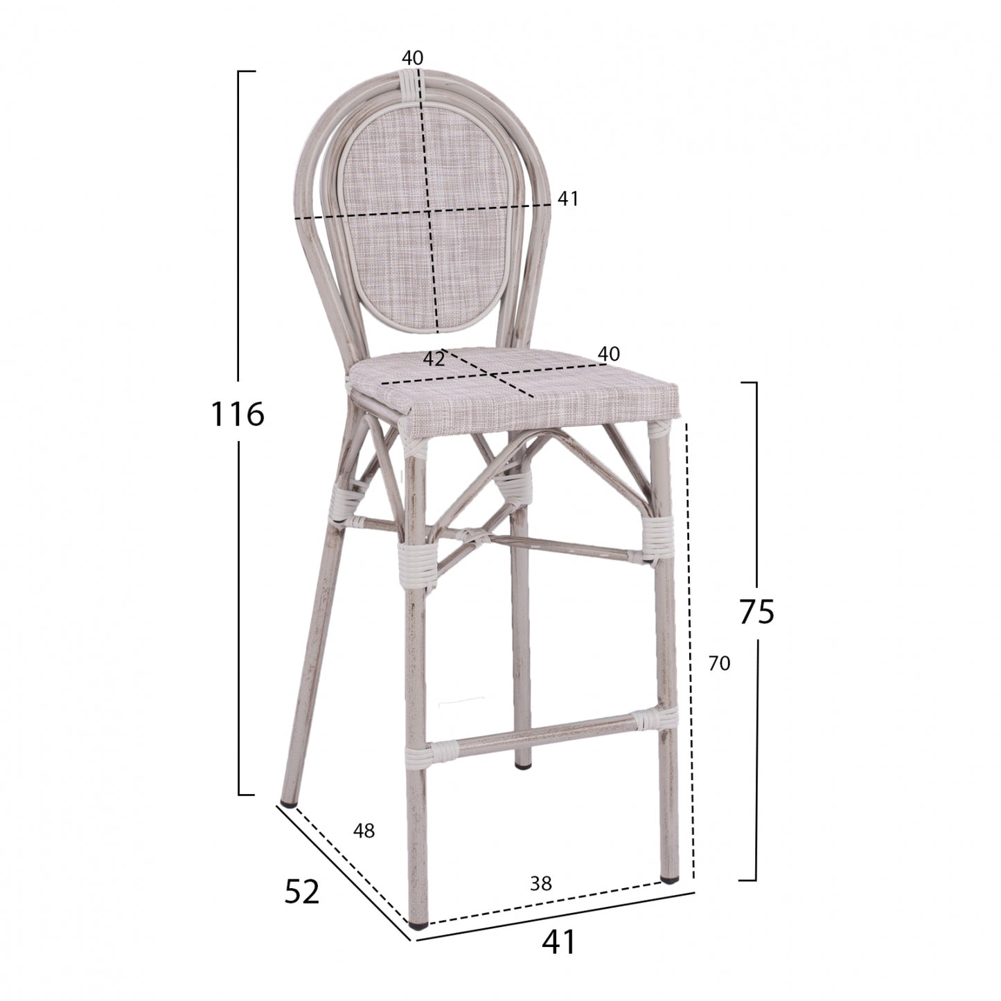 Stool Aluminum Bamboo Look White patina with textline HM5110 47x61x115cm