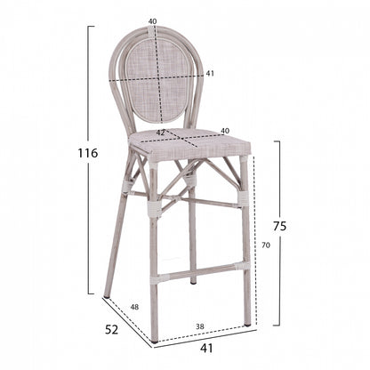 Stool Aluminum Bamboo Look White patina with textline HM5110 47x61x115cm