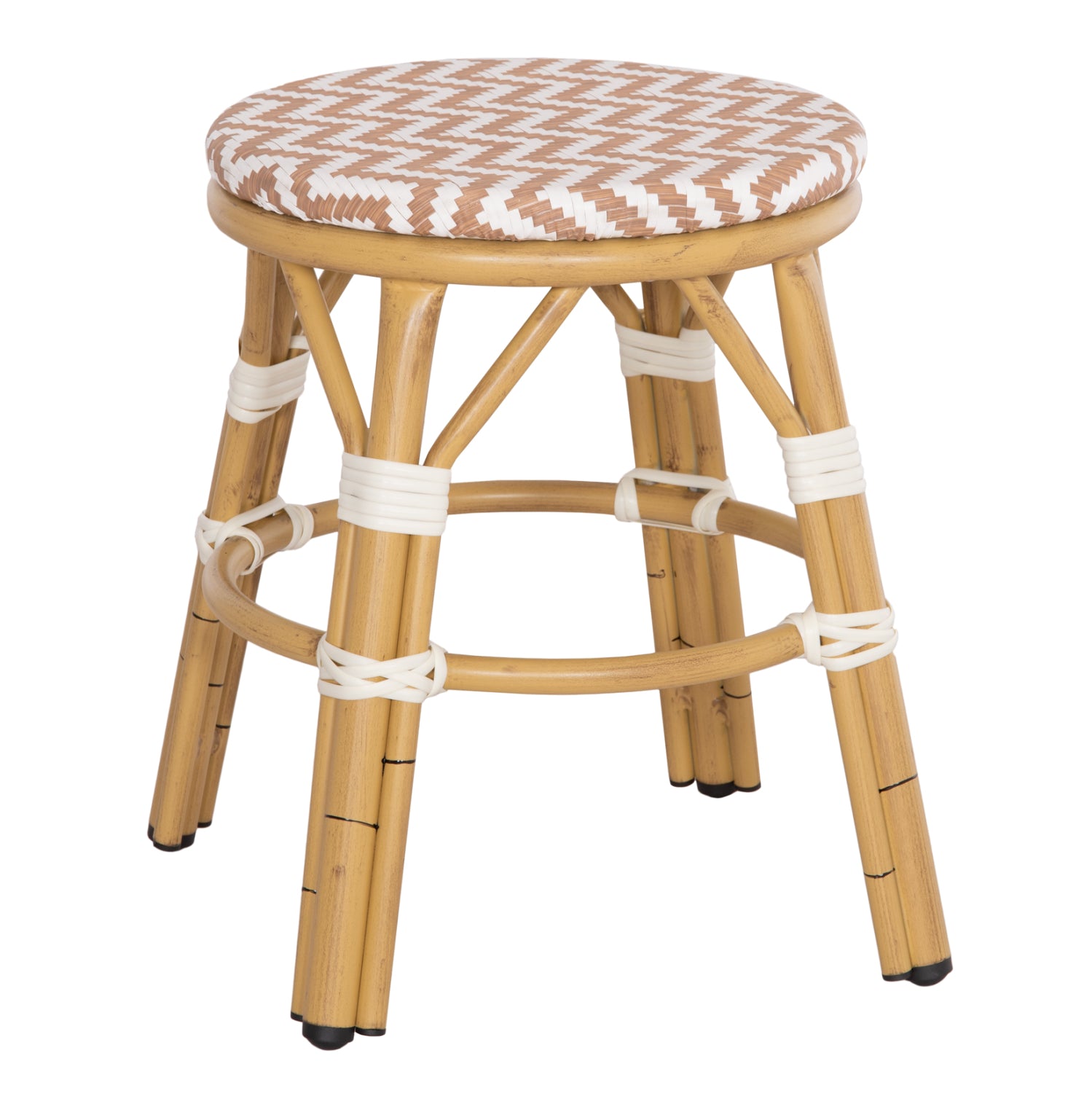 ALUMINUM ROUND STOOL CHINO HM6285.04 BAMBOO LOOK-TEXTILENE WHITE & BROWN Φ36x46Hcm.