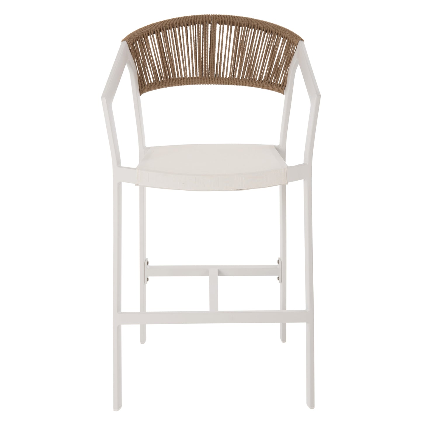 BAR STOOL ALUMINUM IN WHITE HM5892.32 MEDIUM HEIGHT WITH ARMS-RATTAN&TEXTLINE 57x57x99,5Hcm