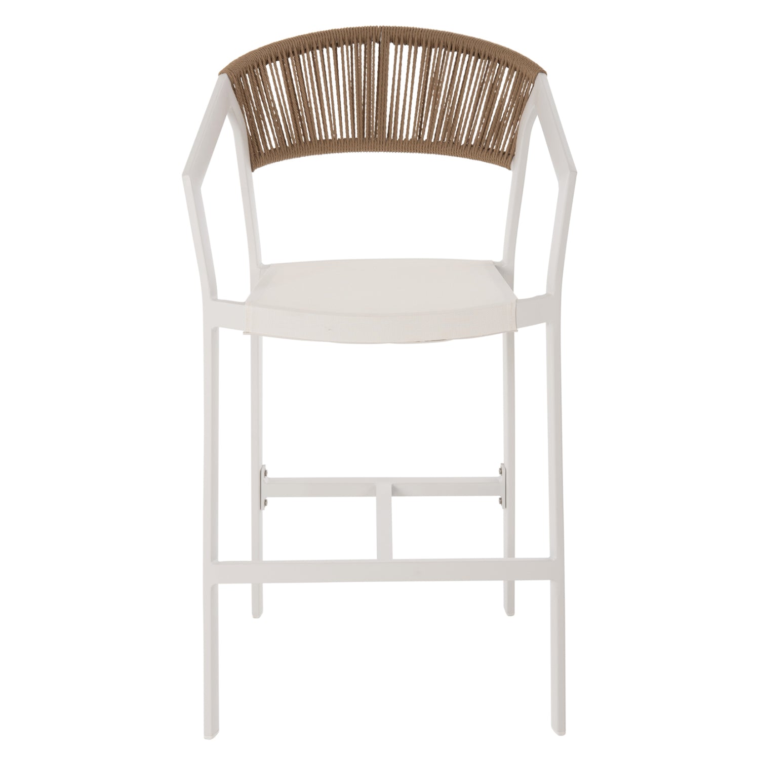 BAR STOOL ALUMINUM IN WHITE HM5892.32 MEDIUM HEIGHT WITH ARMS-RATTAN&TEXTLINE 57x57x99,5Hcm