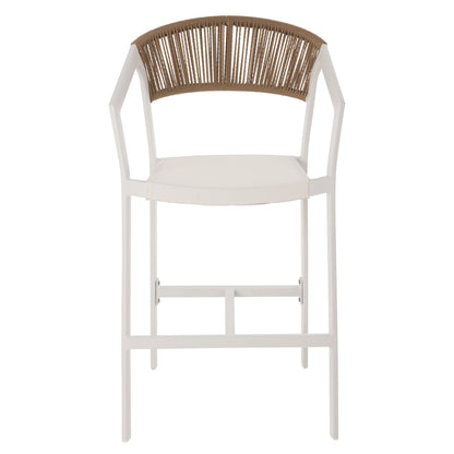 BAR STOOL ALUMINUM IN WHITE HM5892.32 MEDIUM HEIGHT WITH ARMS-RATTAN&TEXTLINE 57x57x99,5Hcm