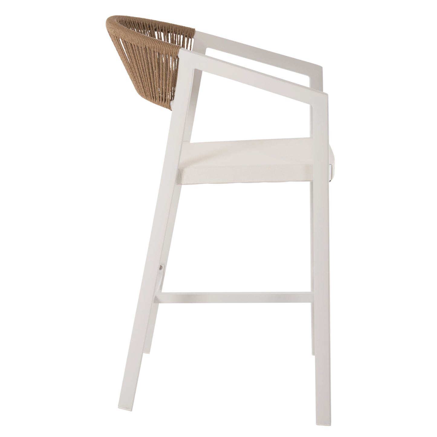 BAR STOOL ALUMINUM IN WHITE HM5892.32 MEDIUM HEIGHT WITH ARMS-RATTAN&TEXTLINE 57x57x99,5Hcm