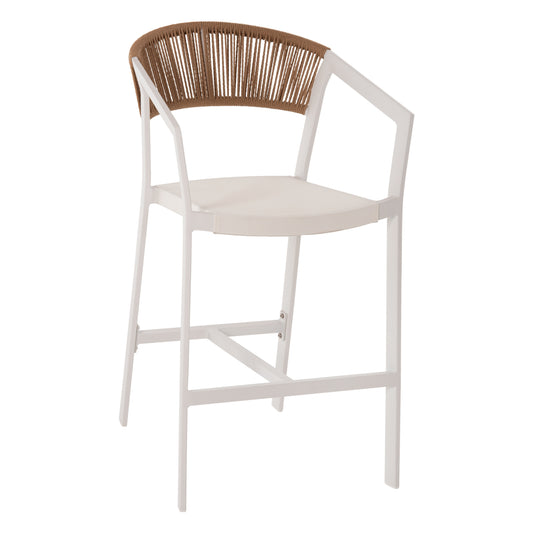 BAR STOOL ALUMINUM IN WHITE HM5892.32 MEDIUM HEIGHT WITH ARMS-RATTAN&TEXTLINE 57x57x99,5Hcm