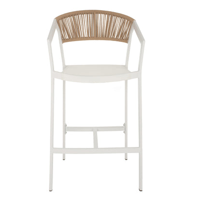 BAR STOOL ALUMINUM WITH ARMS WHITE TEXTLINE PE RATTAN 56x58x105Hcm.HM5892.22