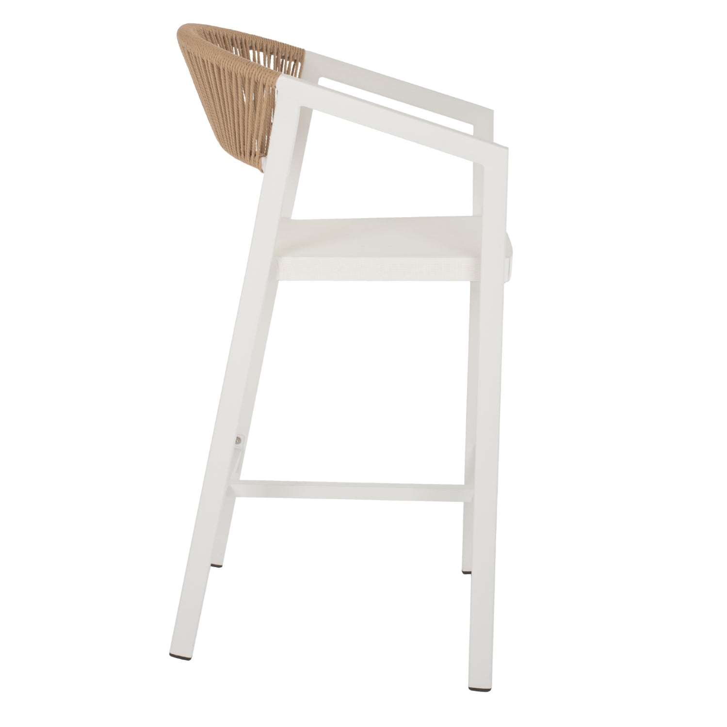 BAR STOOL ALUMINUM WITH ARMS WHITE TEXTLINE PE RATTAN 56x58x105Hcm.HM5892.22