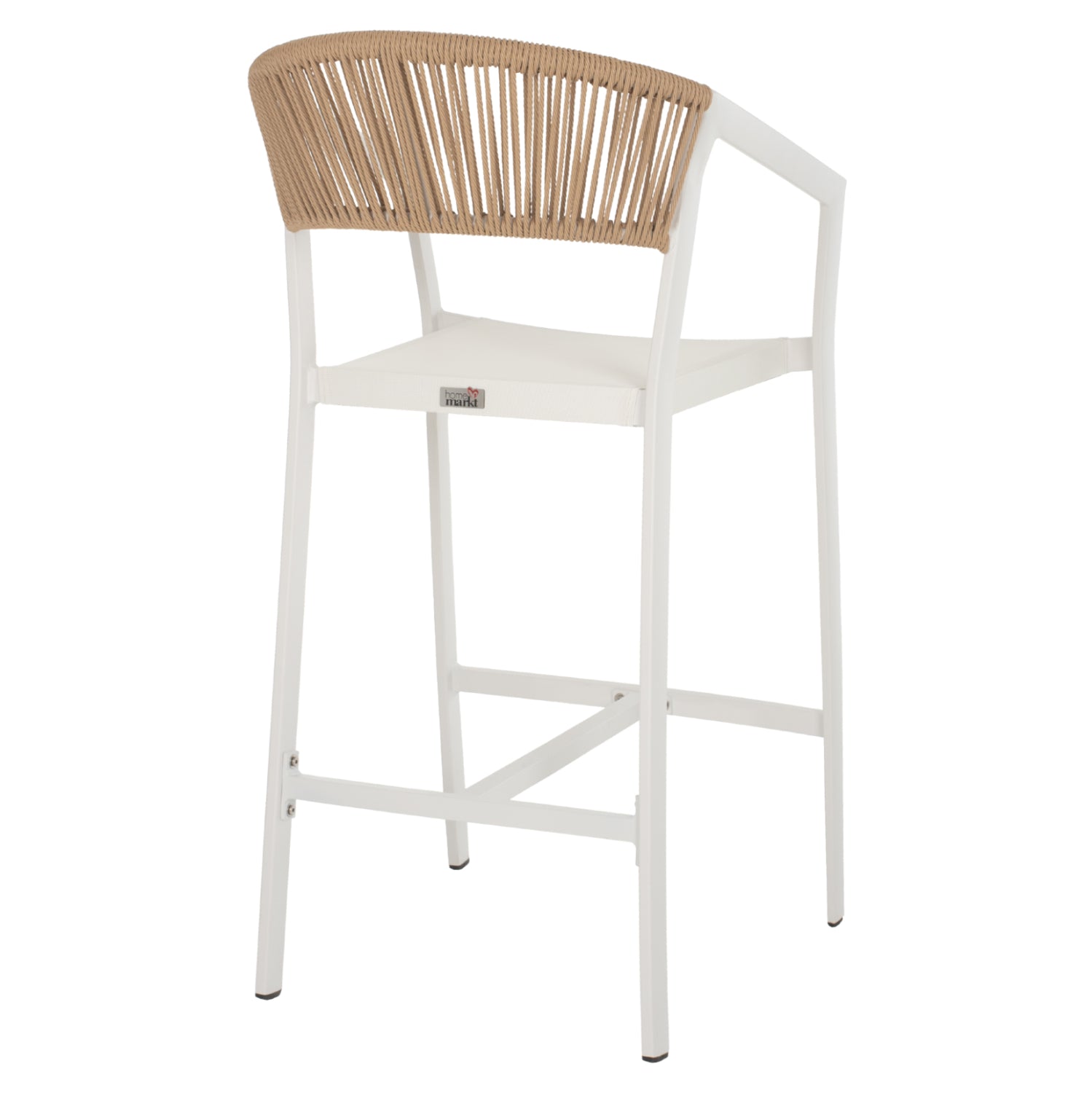 BAR STOOL ALUMINUM WITH ARMS WHITE TEXTLINE PE RATTAN 56x58x105Hcm.HM5892.22