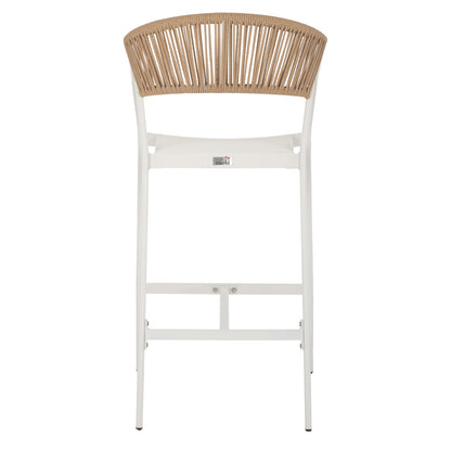 BAR STOOL ALUMINUM WITH ARMS WHITE TEXTLINE PE RATTAN 56x58x105Hcm.HM5892.22