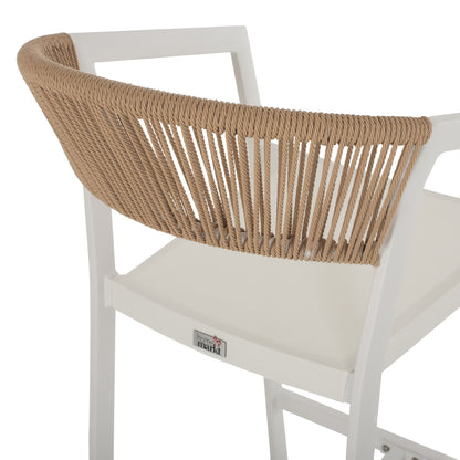 BAR STOOL ALUMINUM WITH ARMS WHITE TEXTLINE PE RATTAN 56x58x105Hcm.HM5892.22