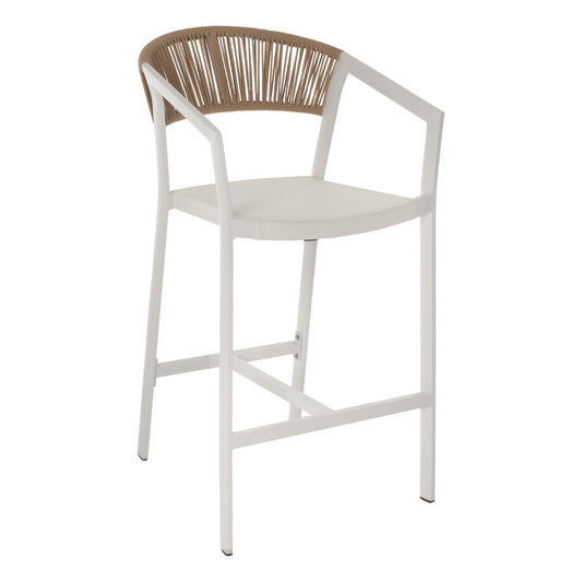 BAR STOOL ALUMINUM WITH ARMS WHITE TEXTLINE PE RATTAN 56x58x105Hcm.HM5892.22