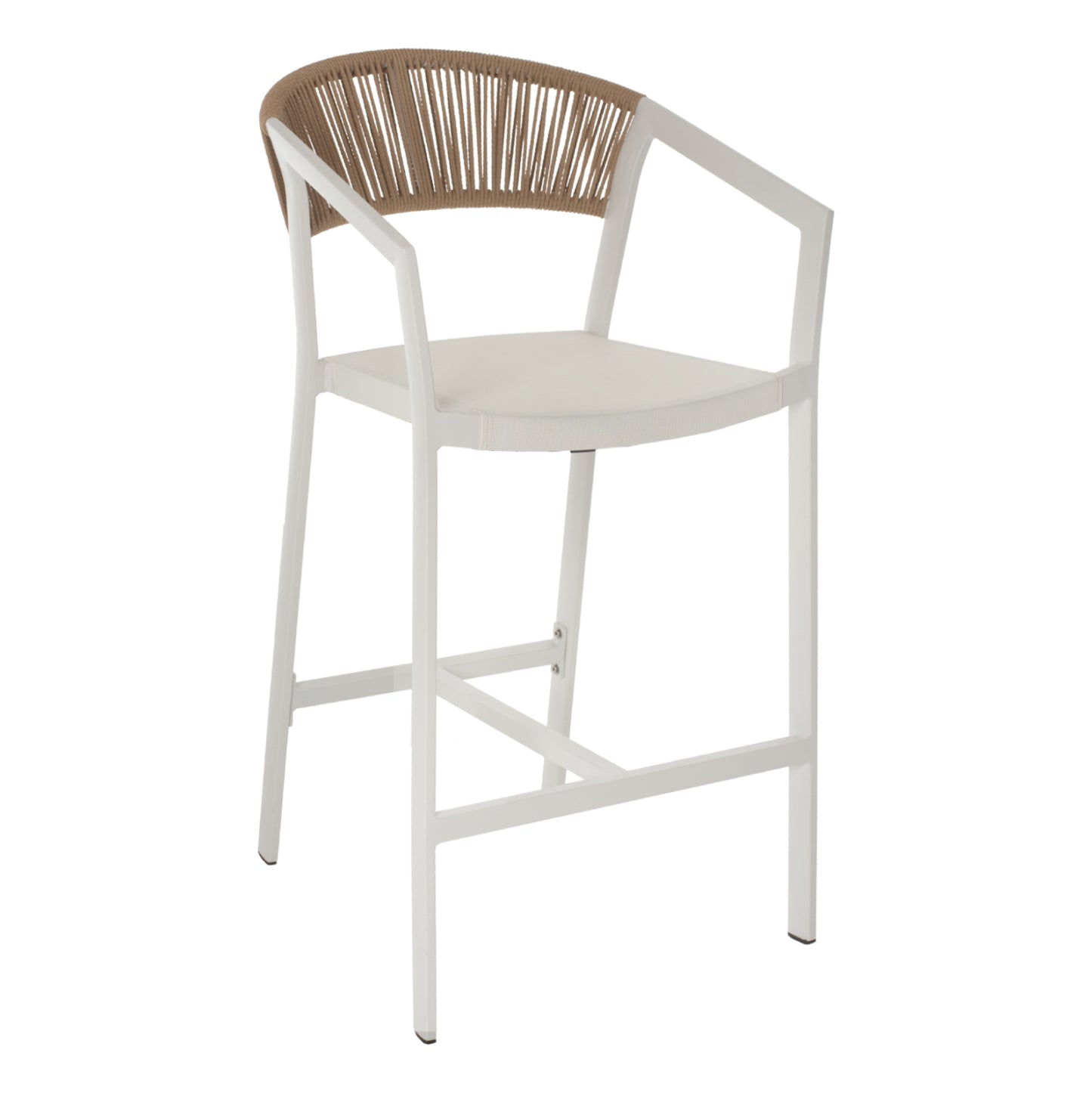BAR STOOL ALUMINUM WITH ARMS WHITE PE RATTAN BACK TEXTLINE SEAT 56x58x105Hcm.HM5892.02