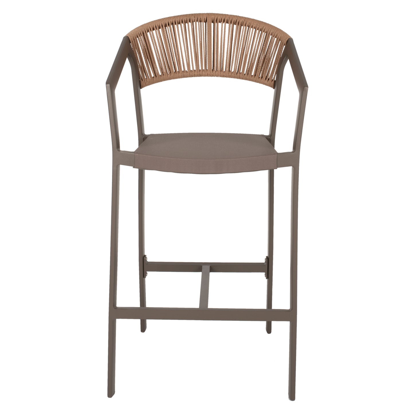 BAR STOOL ALUMINUM WITH ARMS CHAMPAGNE-COLORED TEXTLINE PE RATTAN 56x58x105Hcm.HM5892.23