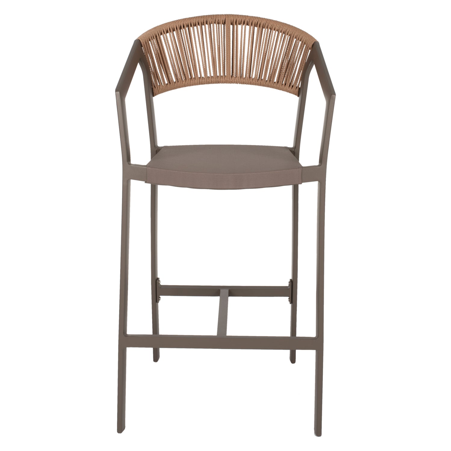 BAR STOOL ALUMINUM WITH ARMS CHAMPAGNE-COLORED TEXTLINE PE RATTAN 56x58x105Hcm.HM5892.23