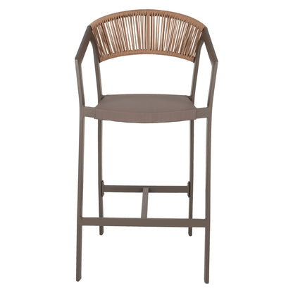 BAR STOOL ALUMINUM WITH ARMS CHAMPAGNE-COLORED TEXTLINE PE RATTAN 56x58x105Hcm.HM5892.23