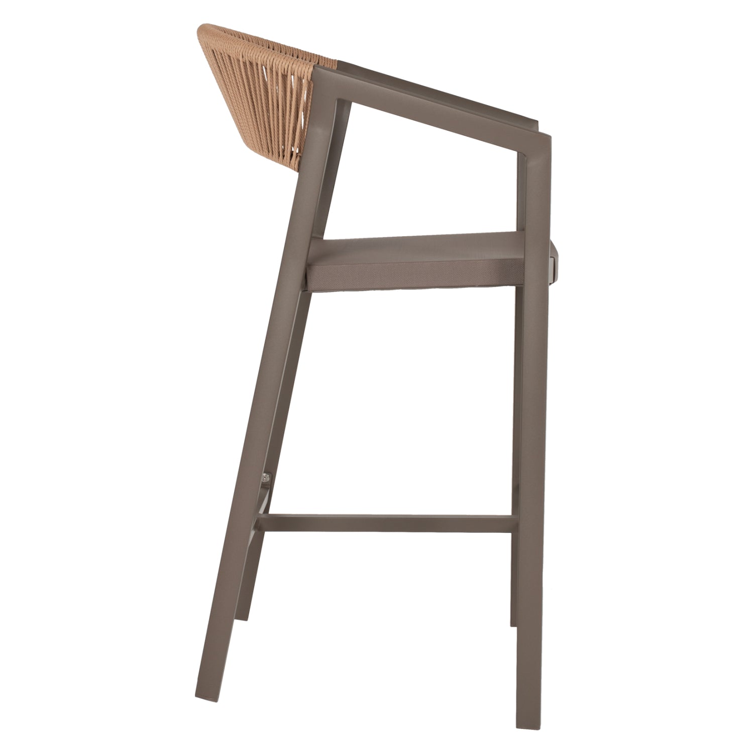BAR STOOL ALUMINUM WITH ARMS CHAMPAGNE-COLORED TEXTLINE PE RATTAN 56x58x105Hcm.HM5892.23