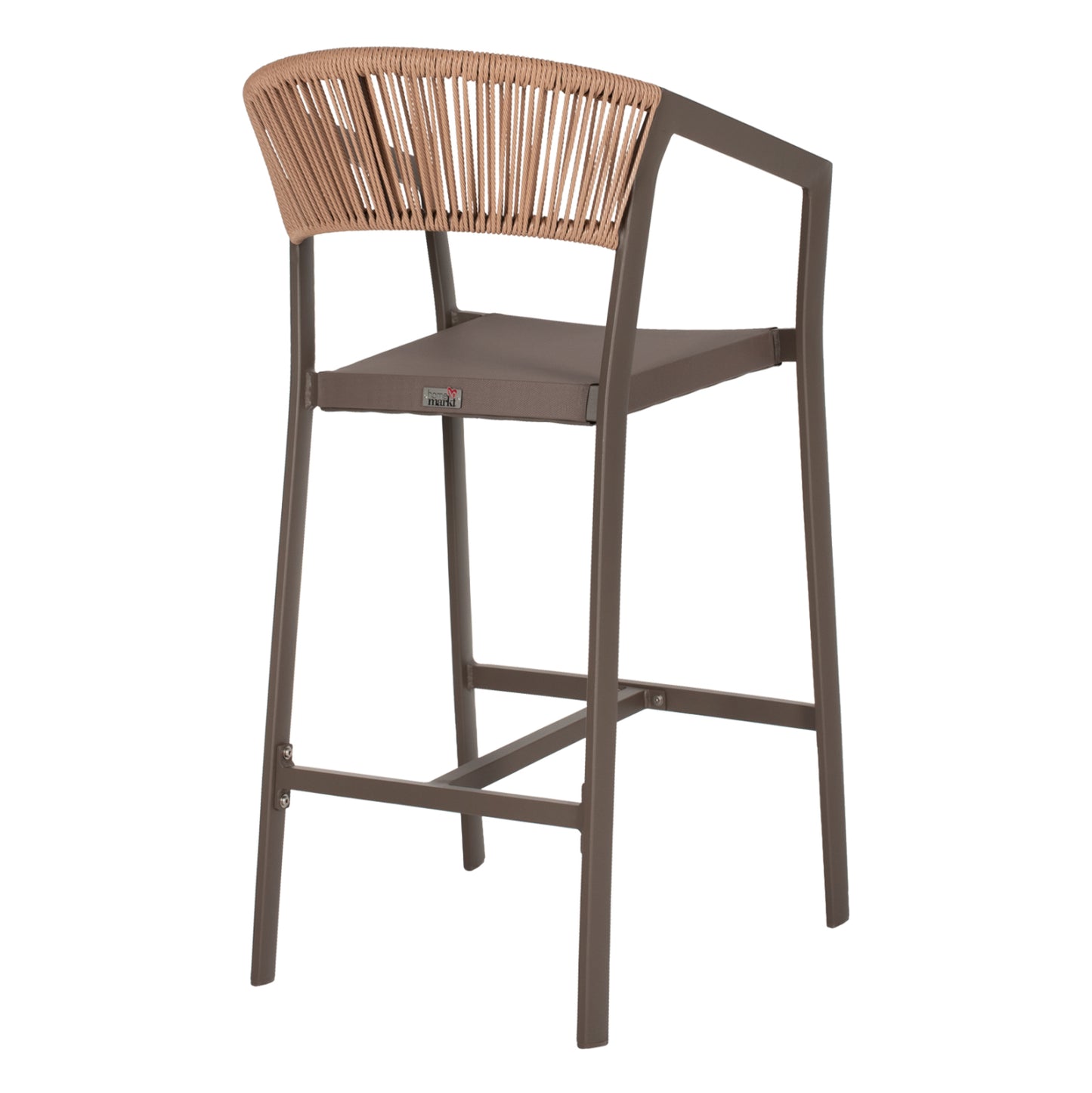 BAR STOOL ALUMINUM WITH ARMS CHAMPAGNE-COLORED TEXTLINE PE RATTAN 56x58x105Hcm.HM5892.23