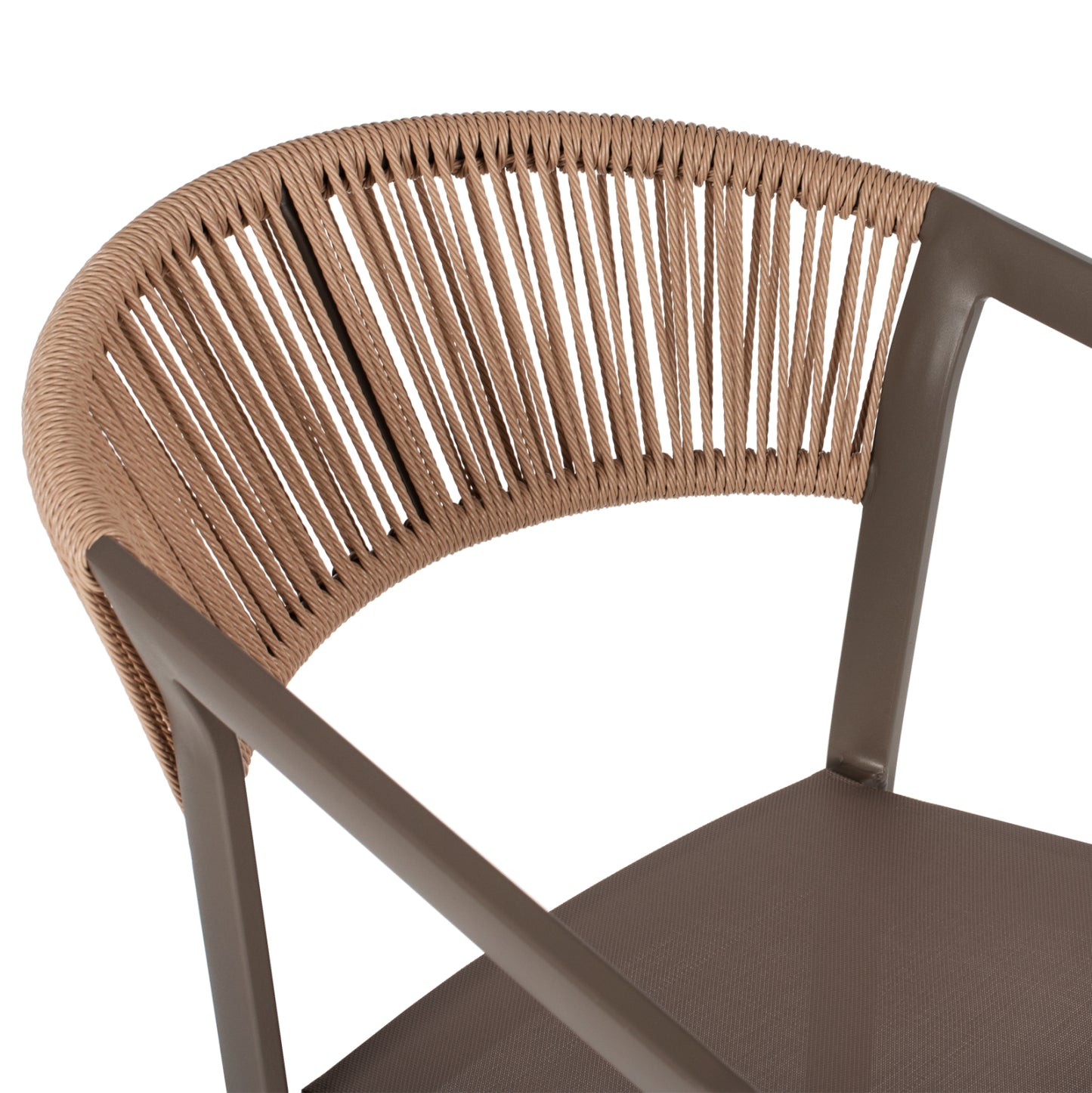 BAR STOOL ALUMINUM WITH ARMS CHAMPAGNE-COLORED TEXTLINE PE RATTAN 56x58x105Hcm.HM5892.23