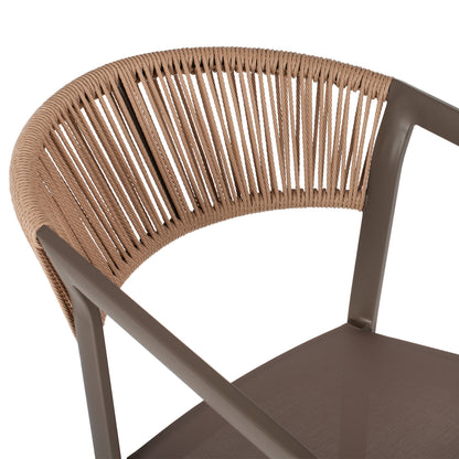BAR STOOL ALUMINUM WITH ARMS CHAMPAGNE-COLORED TEXTLINE PE RATTAN 56x58x105Hcm.HM5892.23