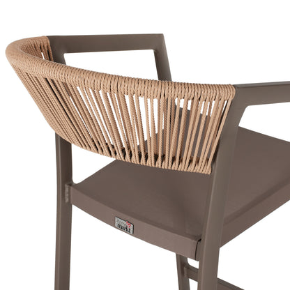 BAR STOOL ALUMINUM WITH ARMS CHAMPAGNE-COLORED TEXTLINE PE RATTAN 56x58x105Hcm.HM5892.23