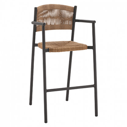 CHARCOAL ALUMINUM BAR STOOL WITH BEIGE ROPE HM5785.02 55,5x58x107 cm.