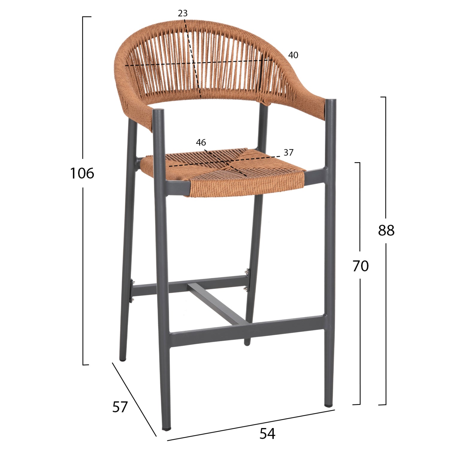 ALUMINUM BAR STOOL GREGG HM5788.12 ANTHRACITE-SAND BEIGE SYNTHETIC RATTAN 55x57x106Hcm.