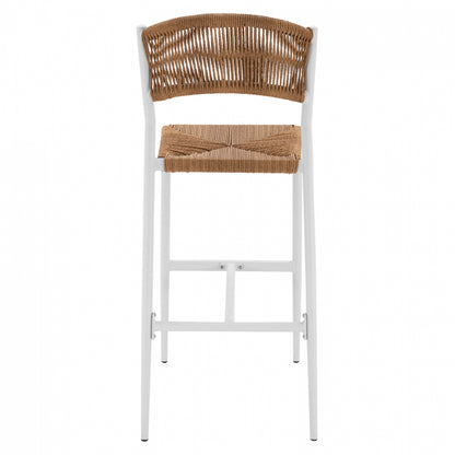 ALUMINUM BAR STOOL WHITE WITH PE ROPE BEIGE HM5789.01 45,5x56x111 cm.