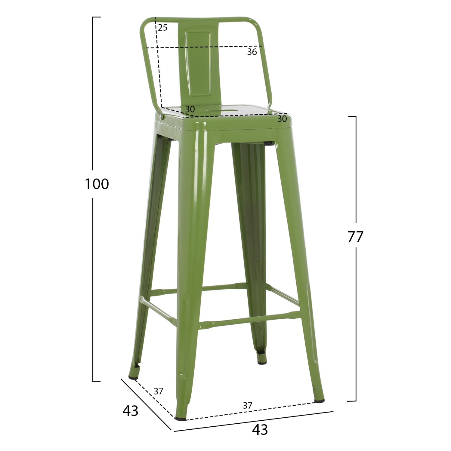 BAR STOOL MELITA HM8643.13 METAL WITH BACKREST IN LIGHT OLIVE GREEN 43Χ43Χ100Hcm.
