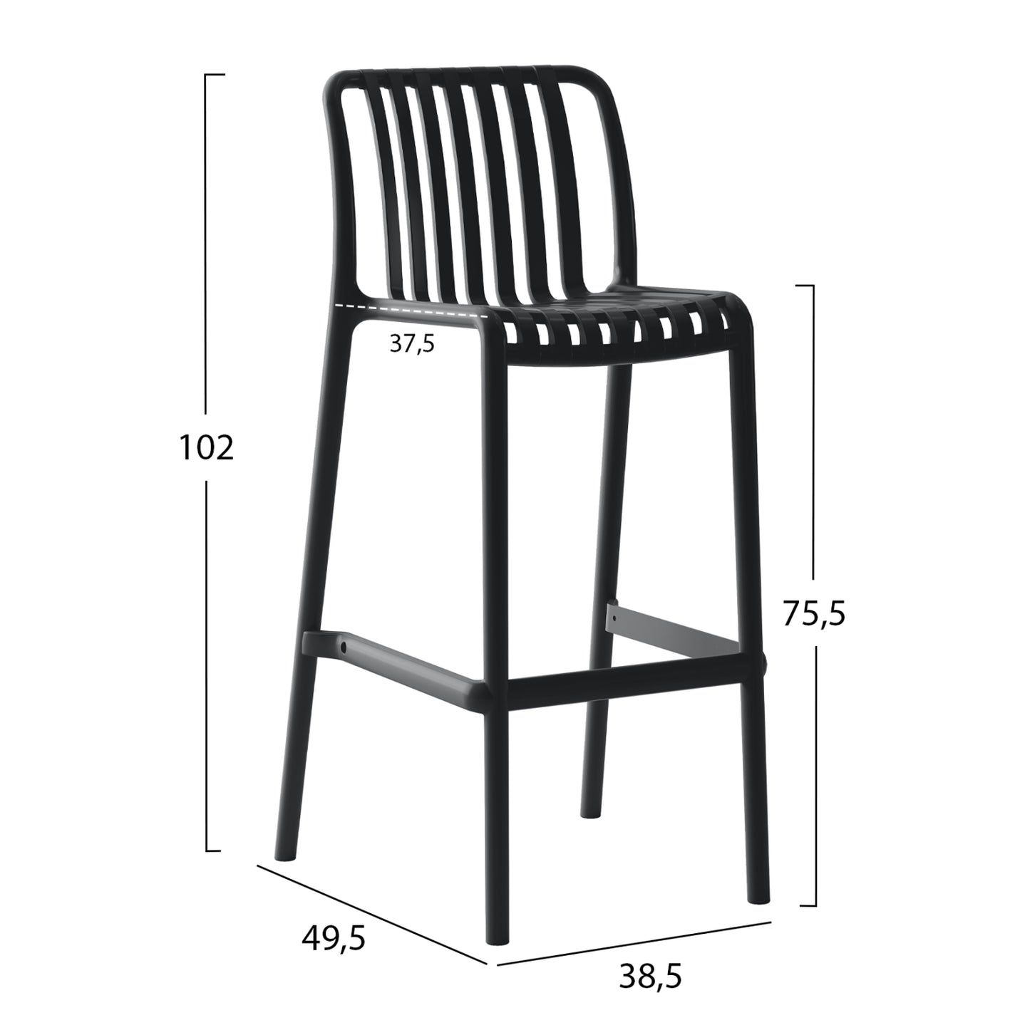 BAR STOOL POLYPROPYLENE CONVEE HM6098.02 BLACK 38,5x49,5x102Hcm.