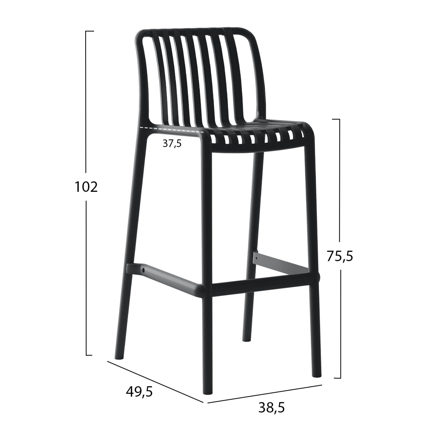 BAR STOOL POLYPROPYLENE CONVEE HM6098.02 BLACK 38,5x49,5x102Hcm.