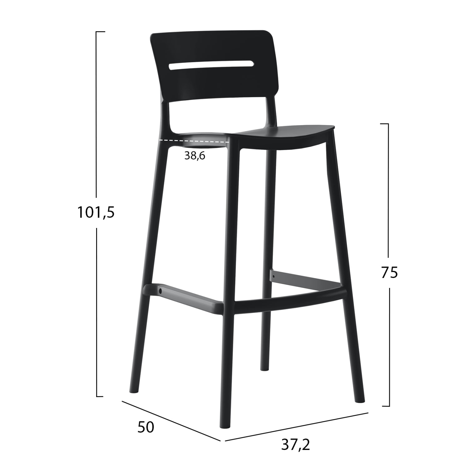 BAR STOOL POLYPROPYLENE SNOD2 HM6100.02 BLACK 37,2x50x101,5Hcm.