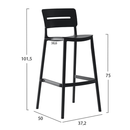BAR STOOL POLYPROPYLENE SNOD2 HM6100.02 BLACK 37,2x50x101,5Hcm.