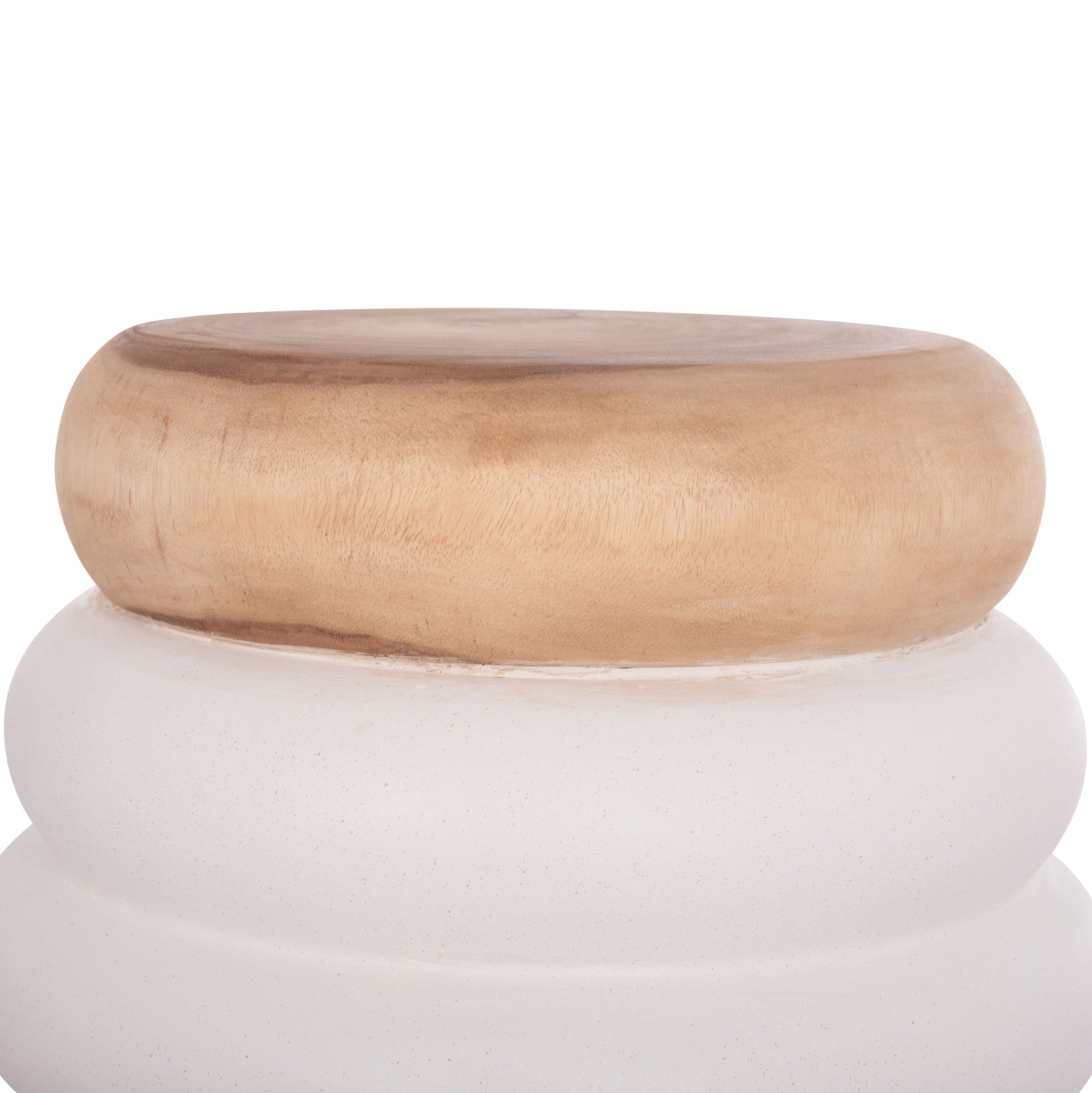 STOOL PUFFAT HM18172.02 FIBER CEMENT IN WHITE-TEAK WOOD TOP Φ45x46Hcm.