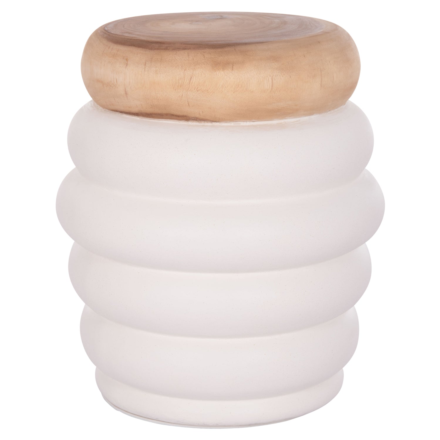 STOOL PUFFAT HM18172.02 FIBER CEMENT IN WHITE-TEAK WOOD TOP Φ45x46Hcm.