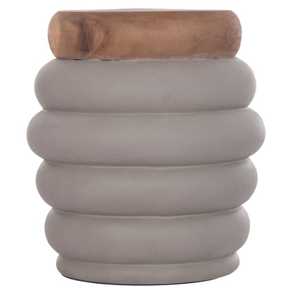 STOOL PUFFAT HM18172.03 FIBER CEMENT IN GREY-TEAK WOOD TOP Φ45x46Hcm.
