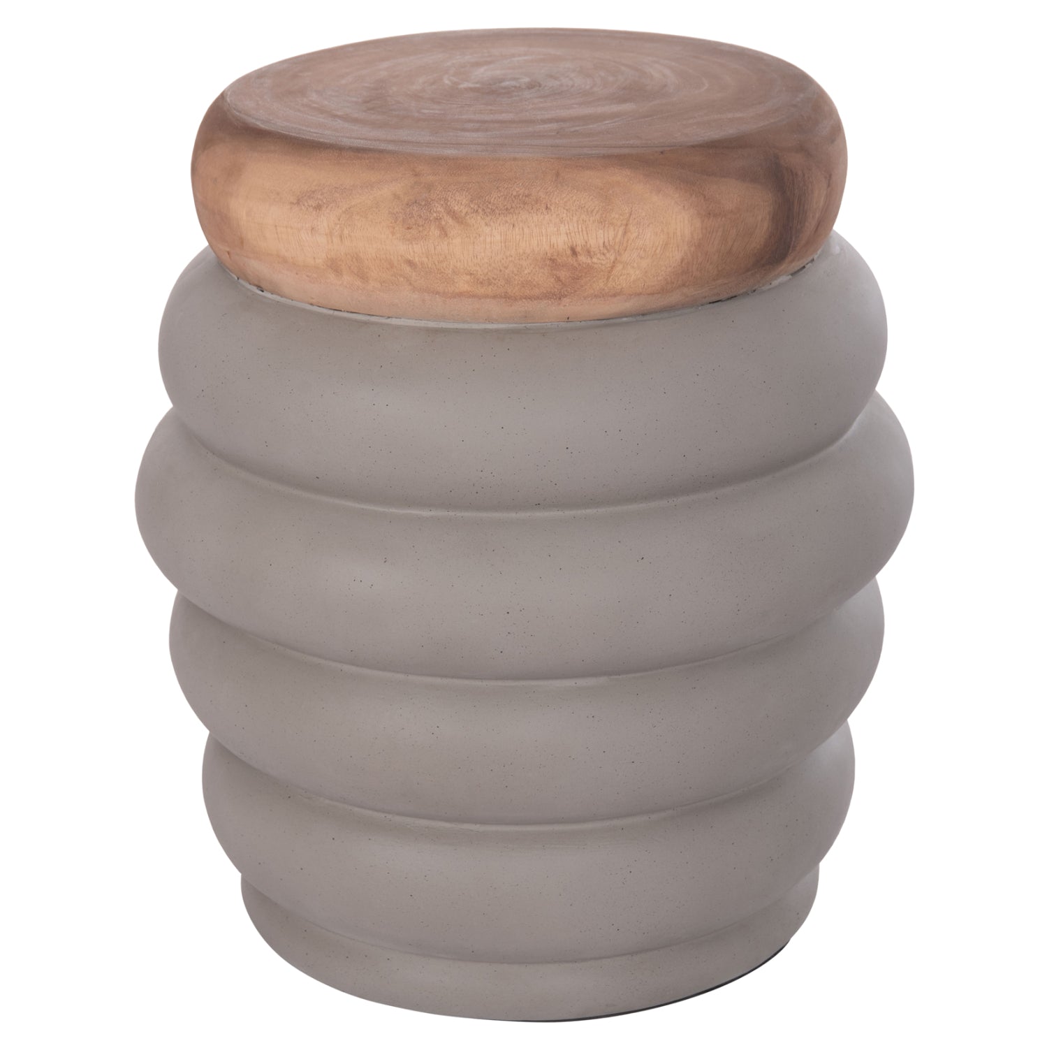 STOOL PUFFAT HM18172.03 FIBER CEMENT IN GREY-TEAK WOOD TOP Φ45x46Hcm.