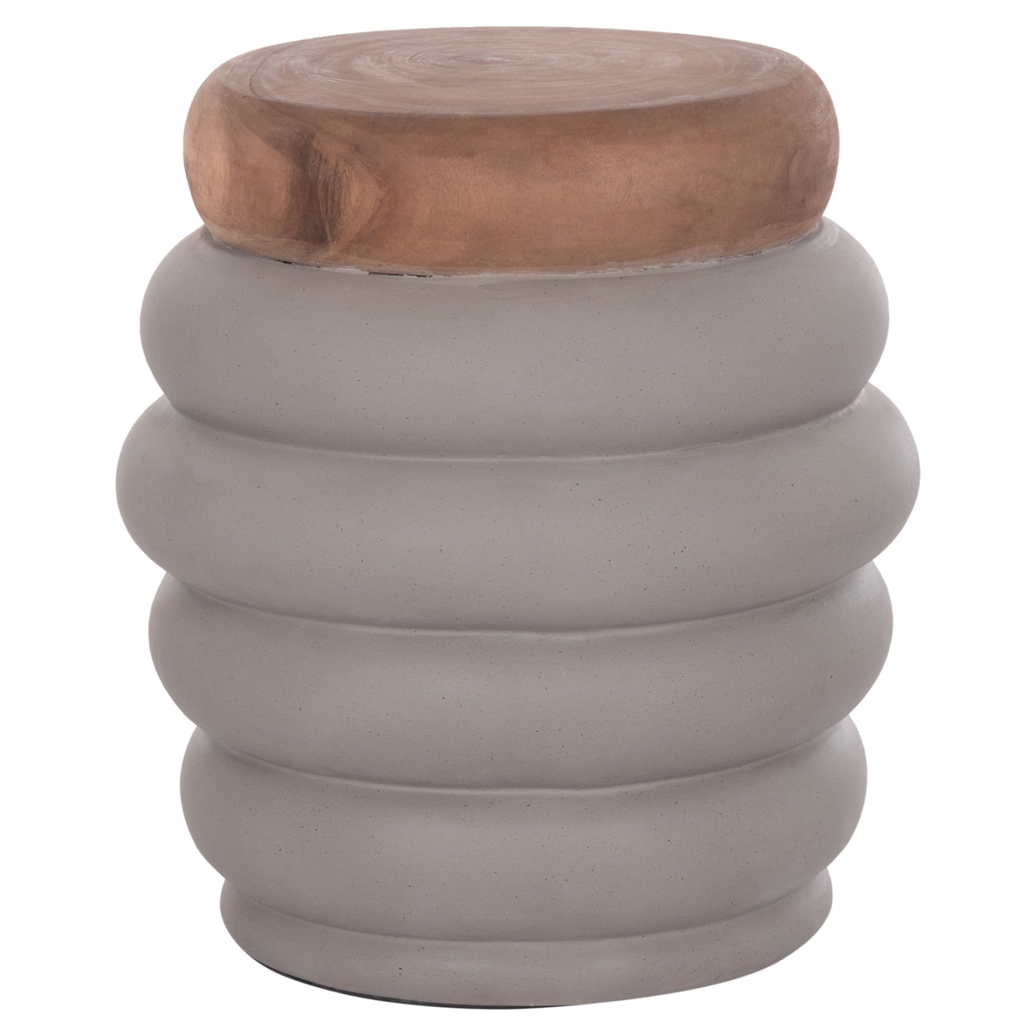 STOOL PUFFAT HM18172.03 FIBER CEMENT IN GREY-TEAK WOOD TOP Φ45x46Hcm.
